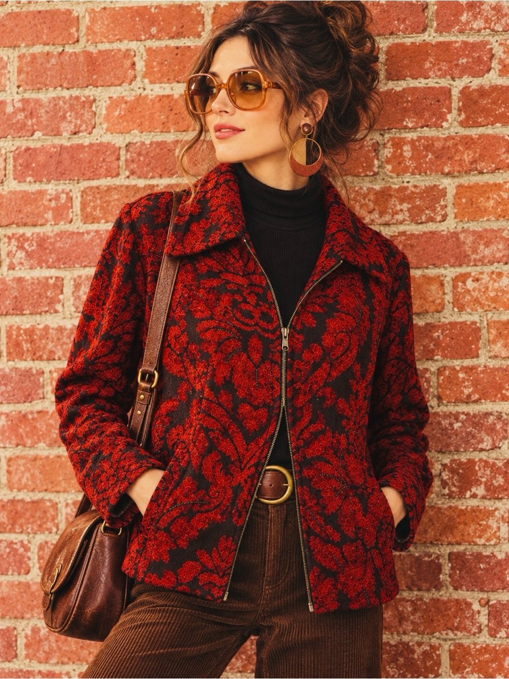 Vintage Indigo Moon Red and Black Tapestry Brocade Jacket